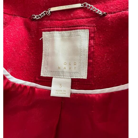 Old Navy crimson red wool double breasted collared long peacoat jacket Small - Picture 6 of 6